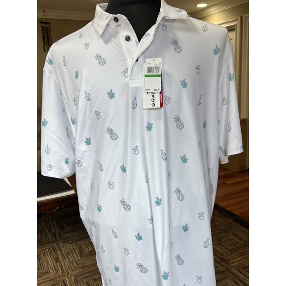 Men’s Grand Slam Brand Golf Polo White With Pineapple Golf Bag Large NWT - Picture 2 of 6